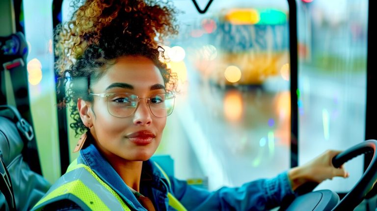 Portrait d'une femme chauffeur de bus